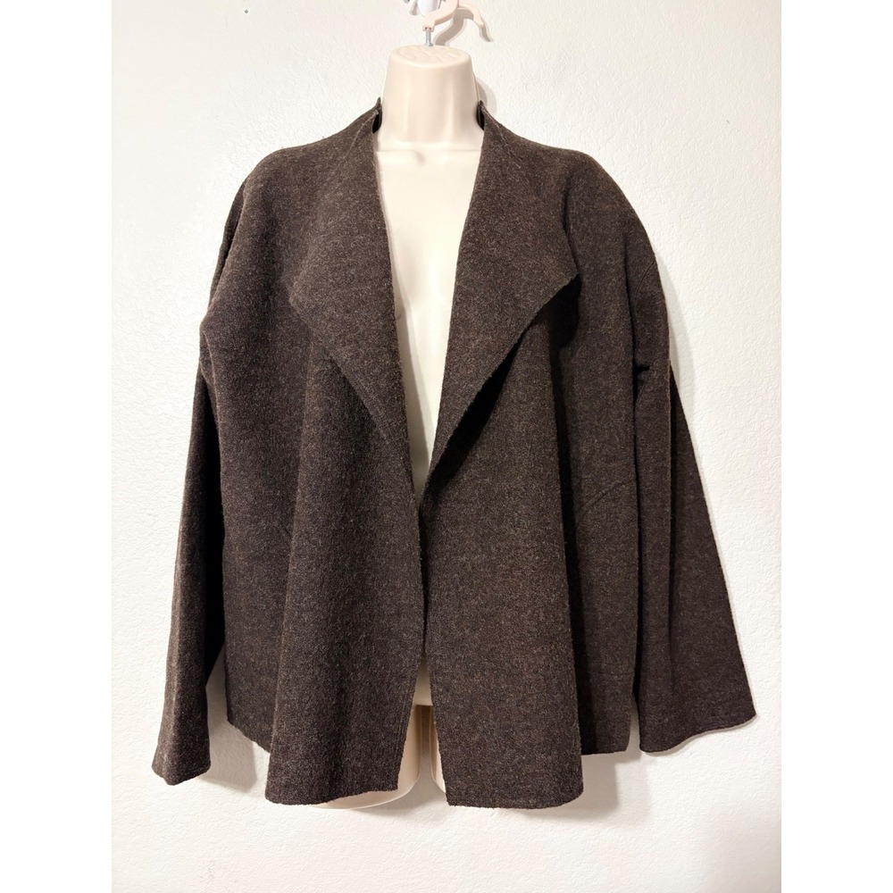Muji Chocolate Brown Wool Open Front Cardigan Sweater Minimalist Jacket Size M
